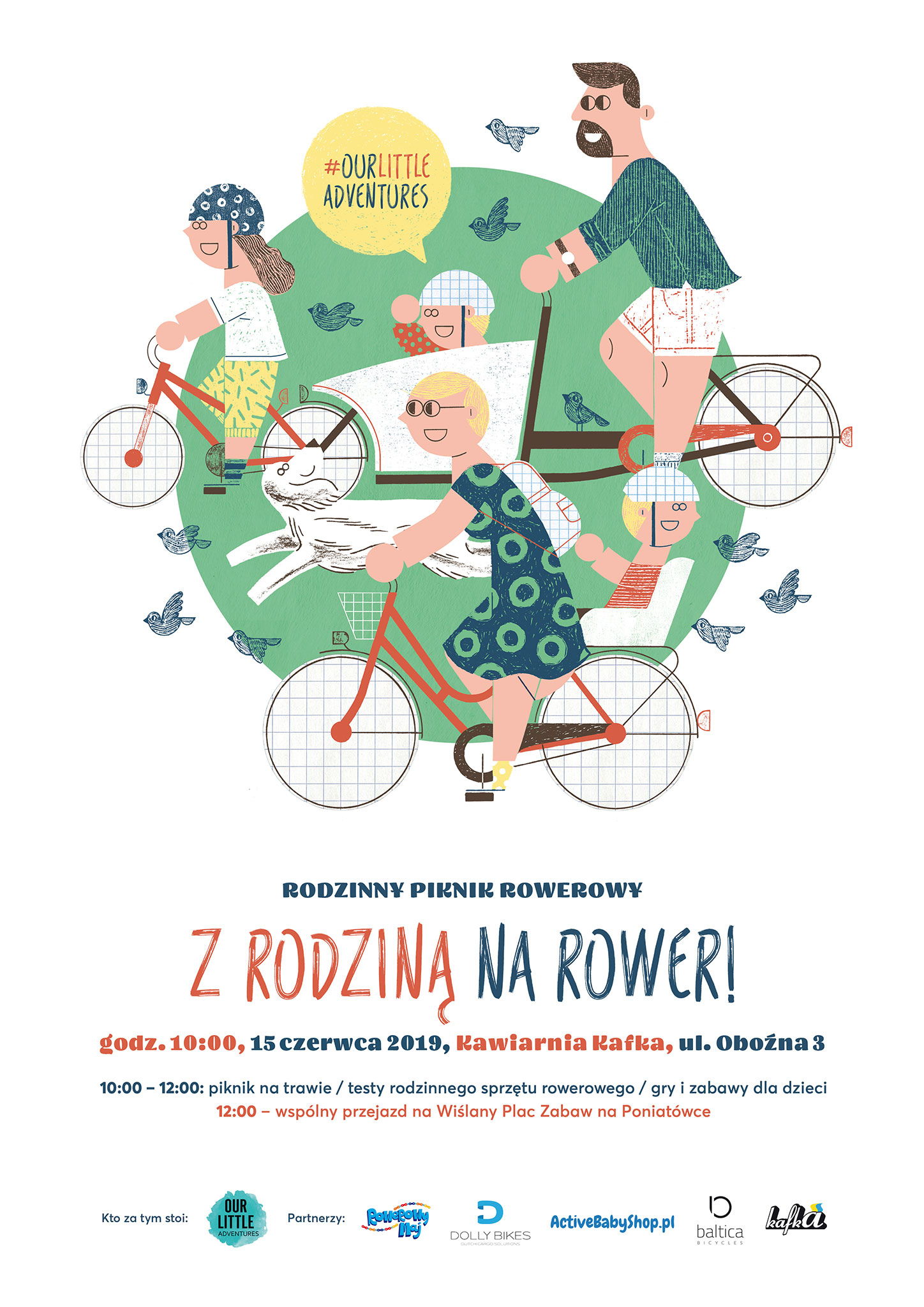 Rodzinny Piknik Rowerowy #zRodzinaNaRower autor ilustracji: Olek Pujszo dla Our Little Adventures